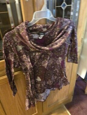 Cocomo Plum Paisley Cowl-Neck Long Sleeve Top